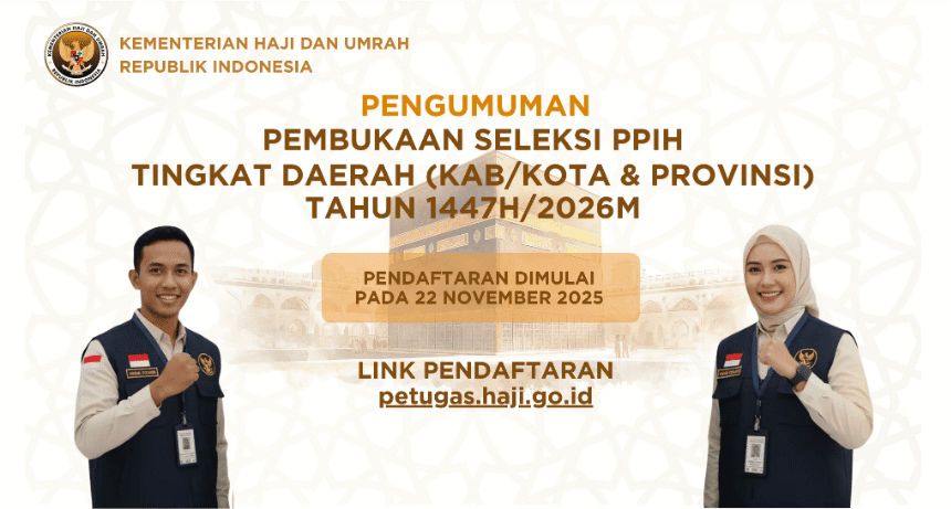 Kementerian Haji dan Umrah Republik Indonesia Resmi membuka Seleksi Petugas Penyelenggara Ibadah Haji (PPIH) 1447 H/2026 M